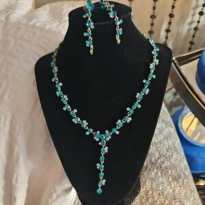 Antique Blue Crystal Necklace and Earring Set
